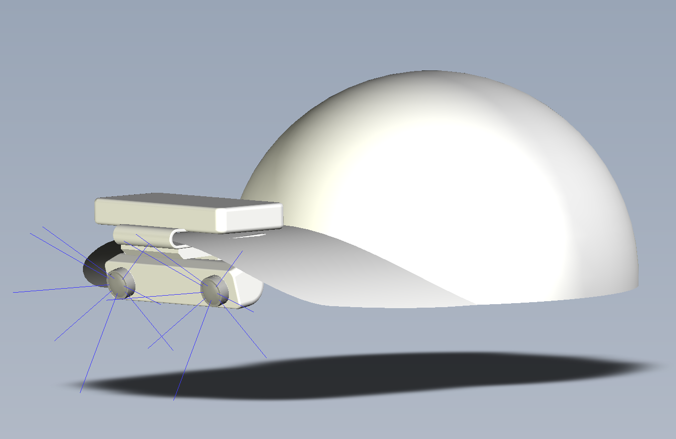 Helmet-mounted capture device — CAD structural design with FOV rays
